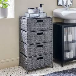 Dunelm Recycled Plastic Grey Rattan Drawer Tower