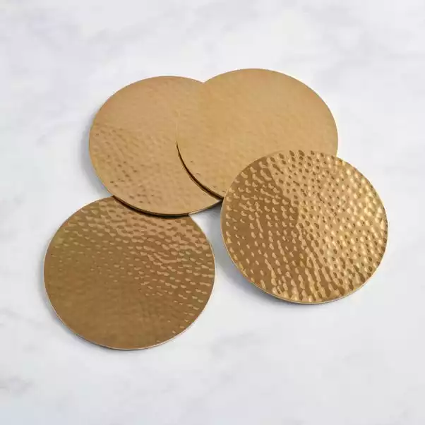 Dunelm Gold Hammered Barware Coasters 3 Dunelm Gold Hammered Barware Coasters