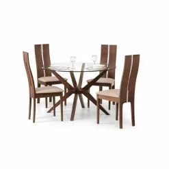 Julian Bowen Chelsea Small Round Glass Dining Table With 4 Cayman Dining Chairs