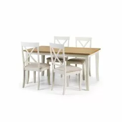 Julian Bowen Davenport Rectangular Dining Table With 4 Dining Chairs Ivory With Oak -Dune Sales Store 30794218 alt03